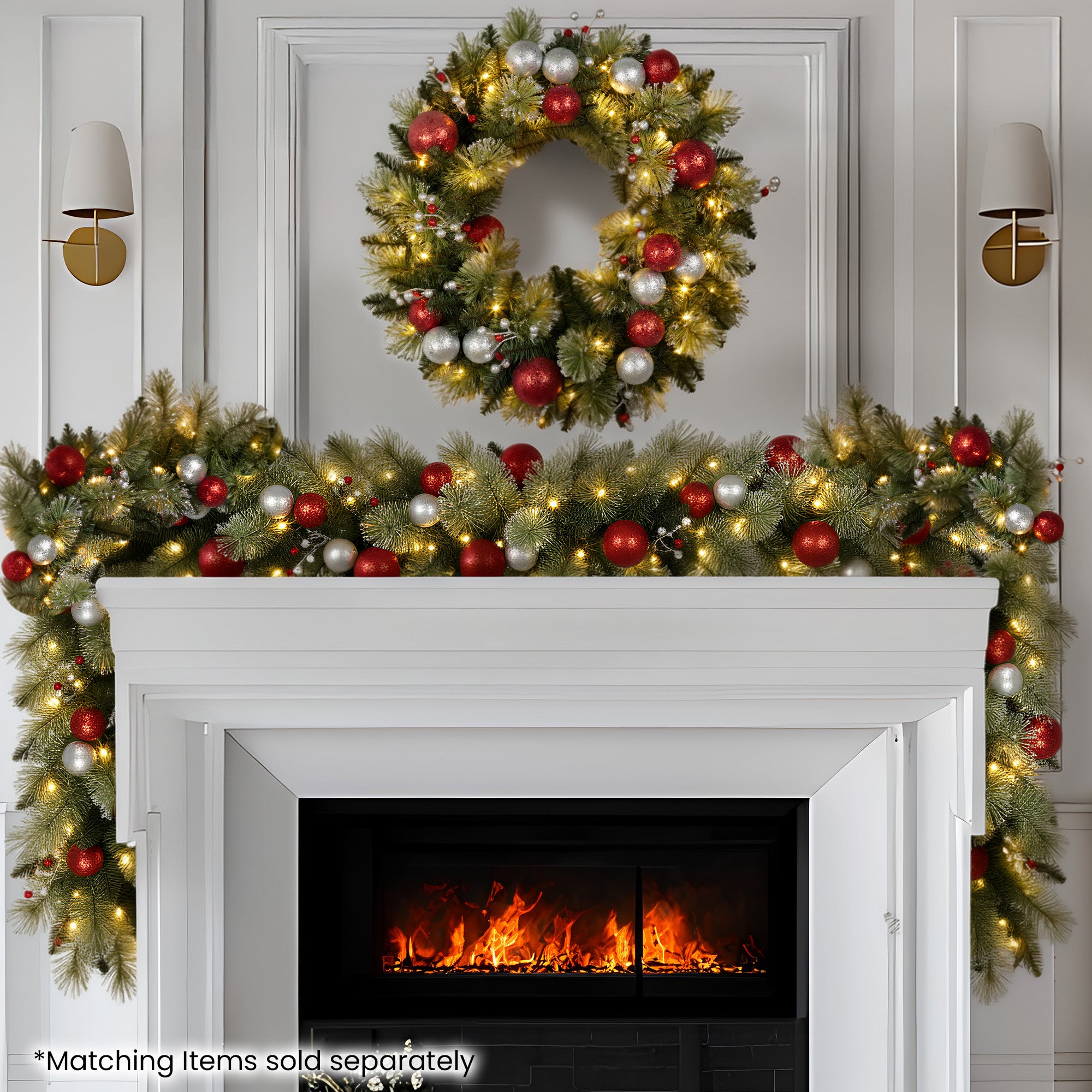 Christabelle 61cm Pre-lit Christmas Wreath Jingle Bells Battery-operated Baubles