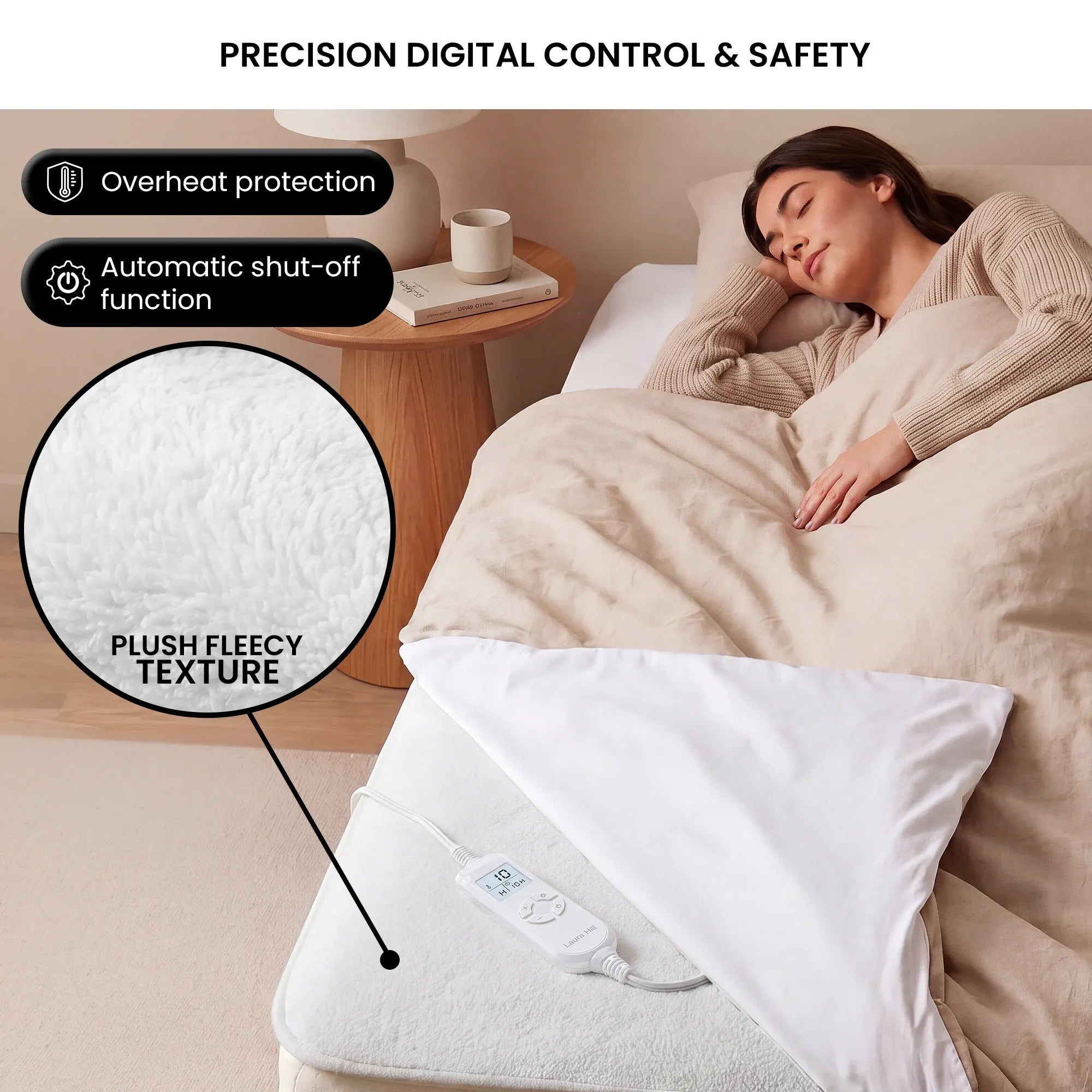 Laura Hill Double Electric Heated Underlay Blanket Fleecy Fabric with Timer