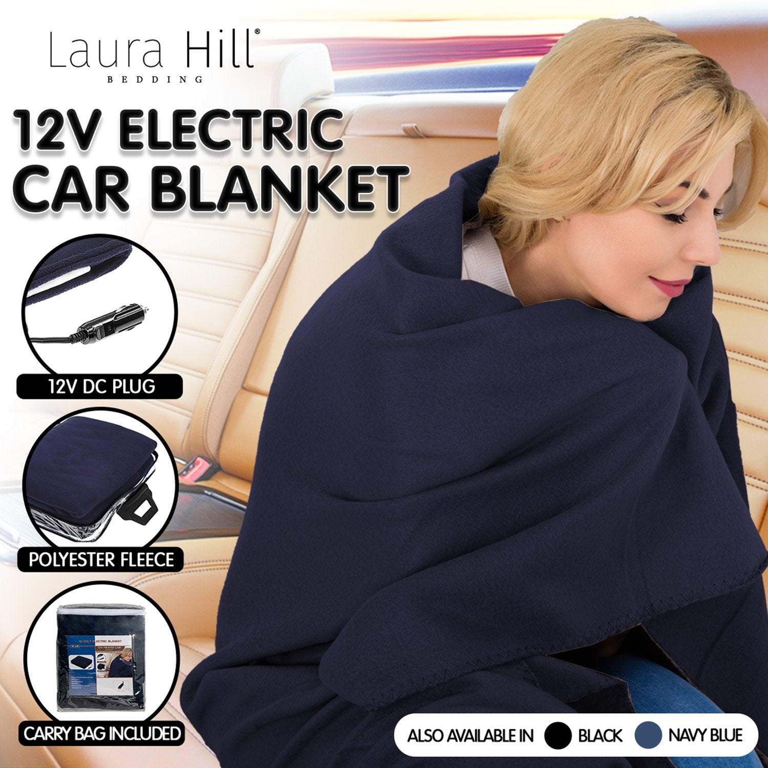 Laura Hill Heated Electric Car Blanket 150x110cm 12v Free Delivery