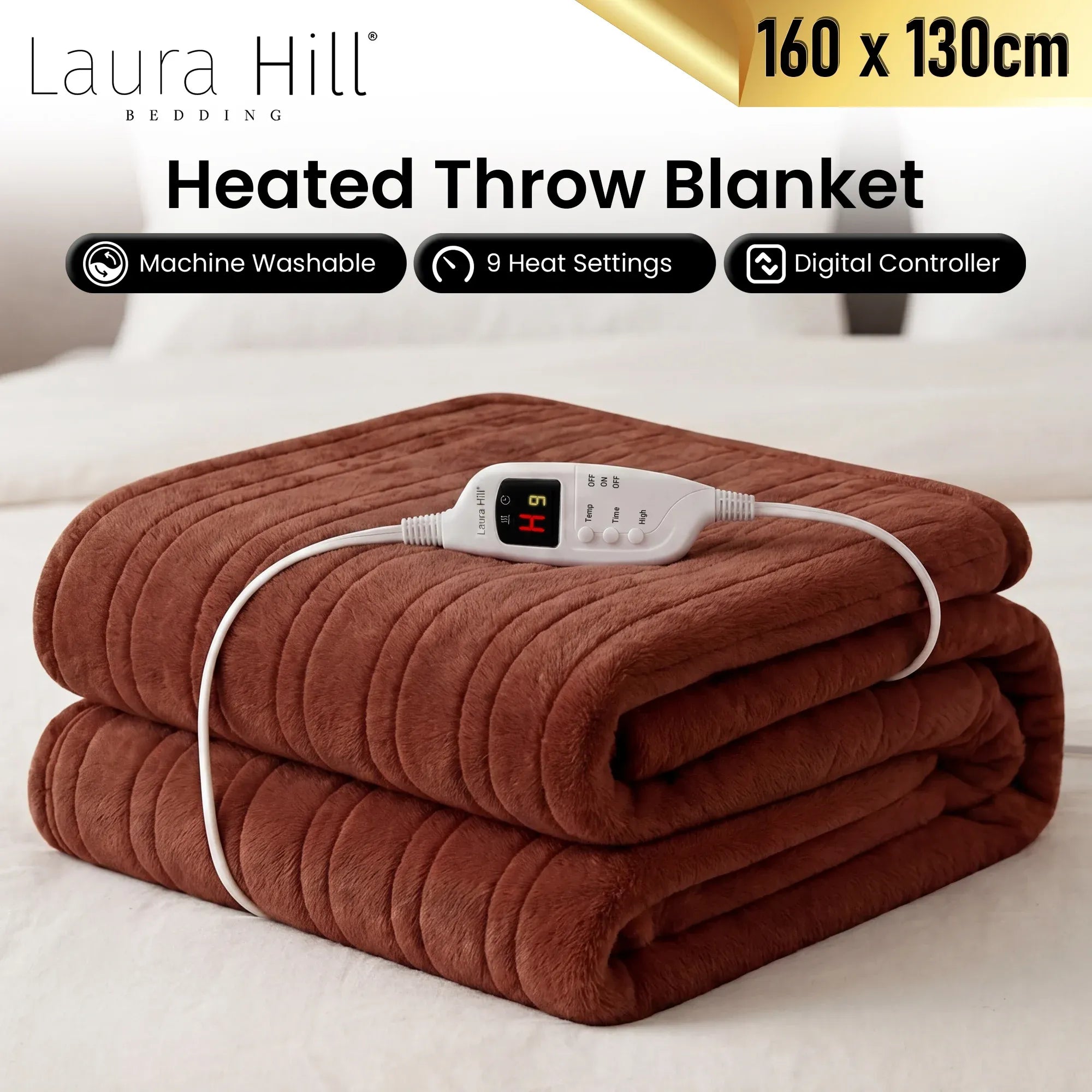 Laura Hill Electric Heated Blanket Throw Soft Coral Fleece w/ 9 Heat Settings