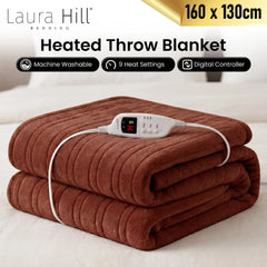 Laura Hill Electric Heated Blanket Throw Soft Coral Fleece w/ 9 Heat Settings