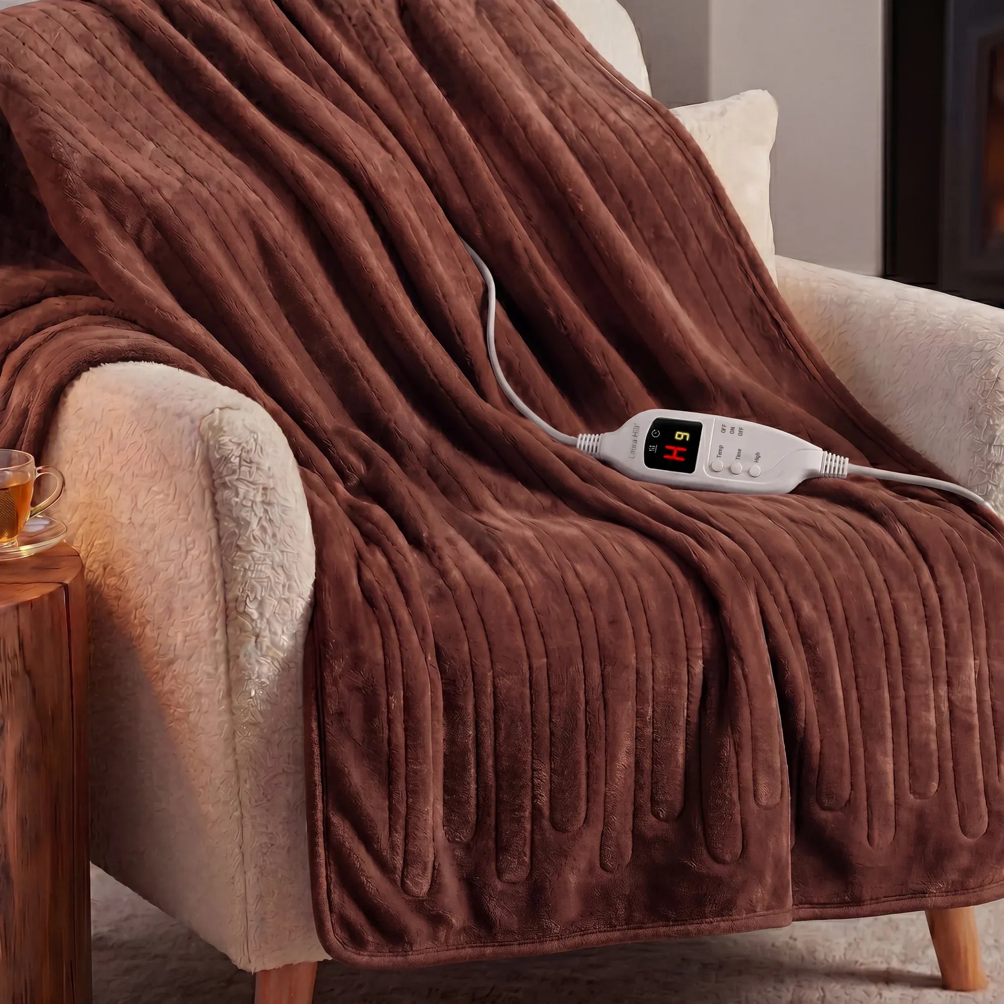 Laura Hill Electric Heated Blanket Throw Soft Coral Fleece w/ 9 Heat Settings