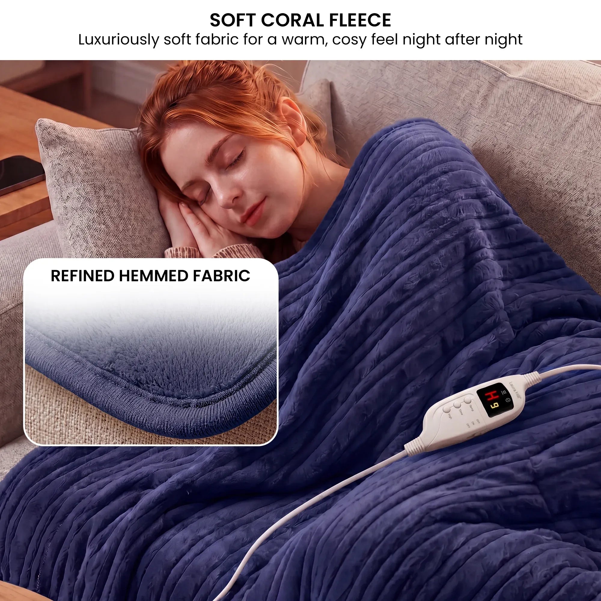 Laura Hill Electric Heated Blanket Throw Soft Coral Fleece w/ 9 Heat Settings