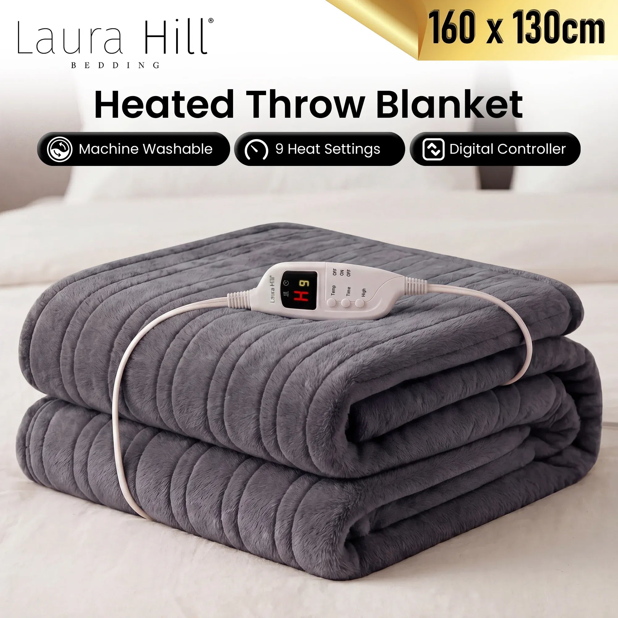 Laura Hill Electric Heated Blanket Throw Soft Coral Fleece w/ 9 Heat Settings