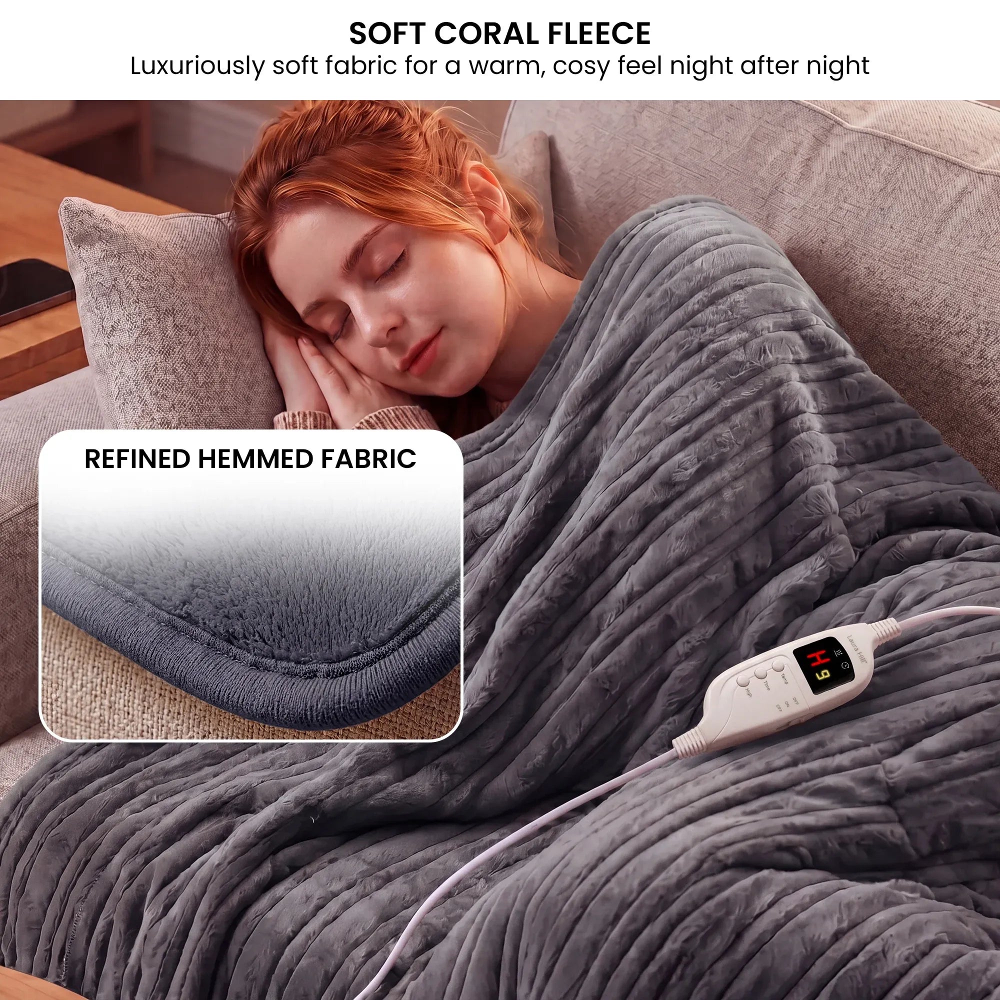 Laura Hill Electric Heated Blanket Throw Soft Coral Fleece w/ 9 Heat Settings