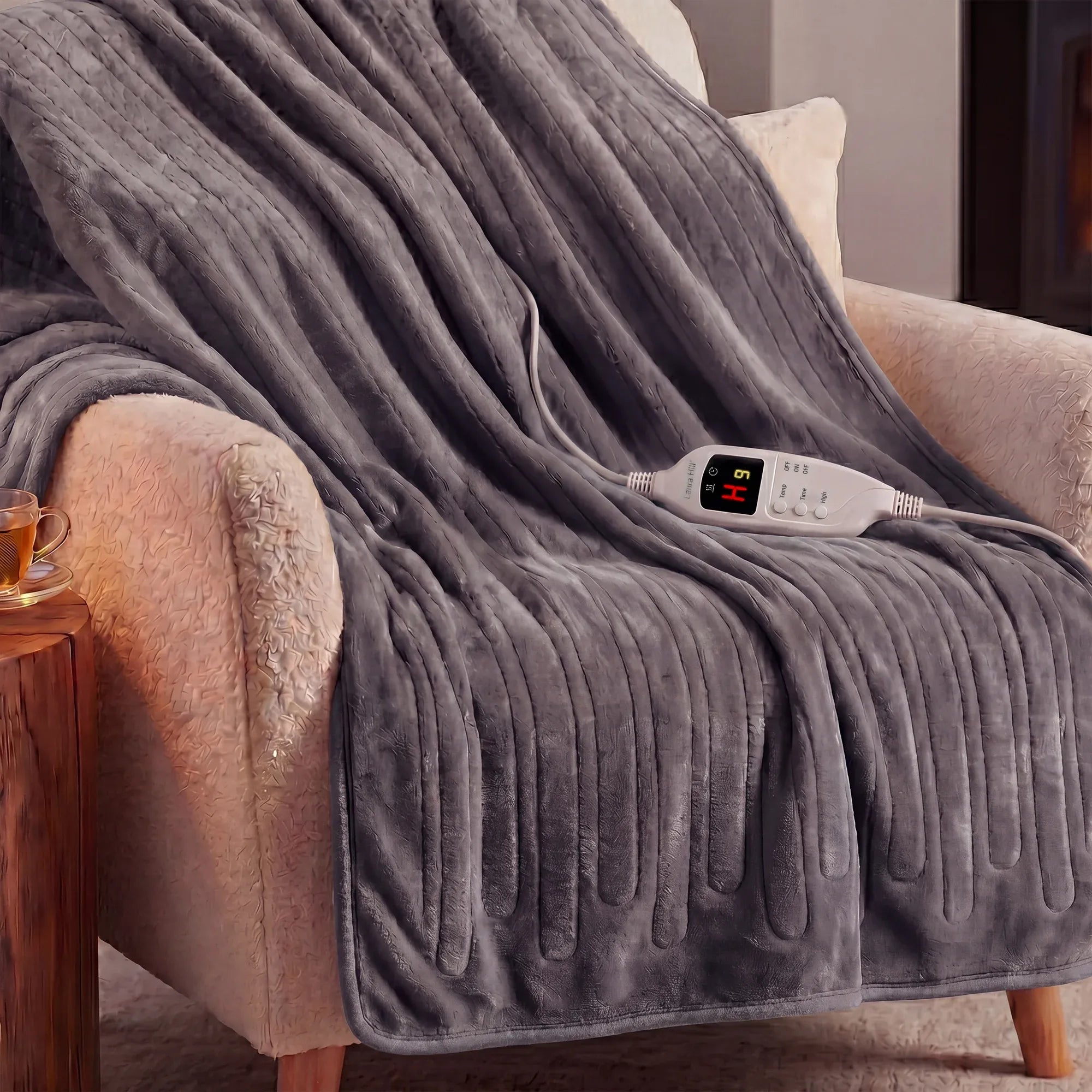 Laura Hill Electric Heated Blanket Throw Soft Coral Fleece w/ 9 Heat Settings