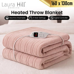 Laura Hill Electric Heated Blanket Throw Soft Coral Fleece w/ 9 Heat Settings