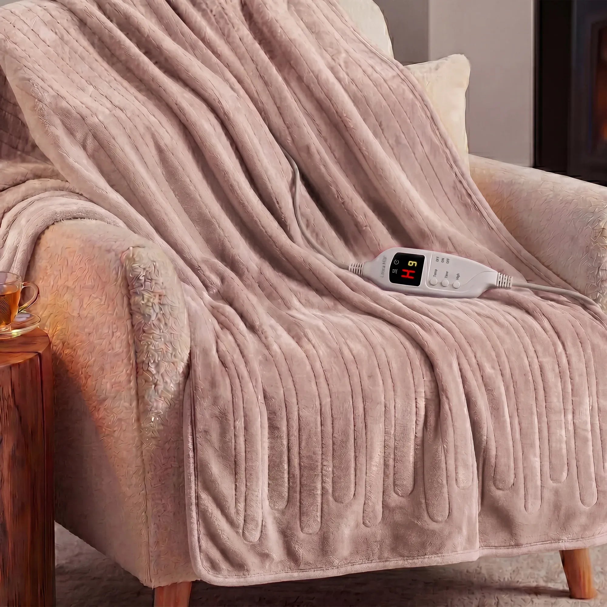 Laura Hill Electric Heated Blanket Throw Soft Coral Fleece w/ 9 Heat Settings