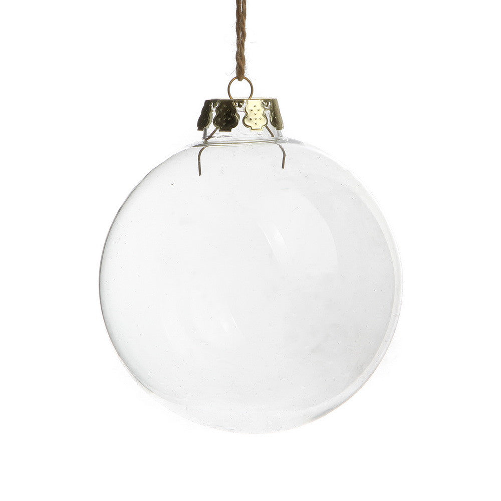 4 x Glass Bauble 8cm Diameter Round Clear with Silver Cap - table or tree