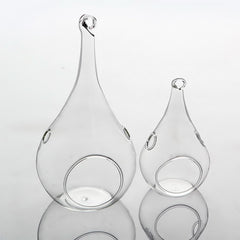 4 Pack of Hanging Clear Glass Tealight Candle Holder Tear Drop Pear Shape - 12cm