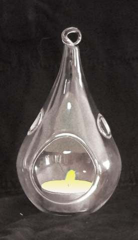 4 Pack of Hanging Clear Glass Tealight Candle Holder Tear Drop Pear Shape - 12cm