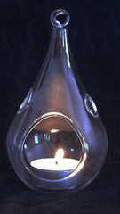 4 Pack of Hanging Clear Glass Tealight Candle Holder Tear Drop Pear Shape - 12cm