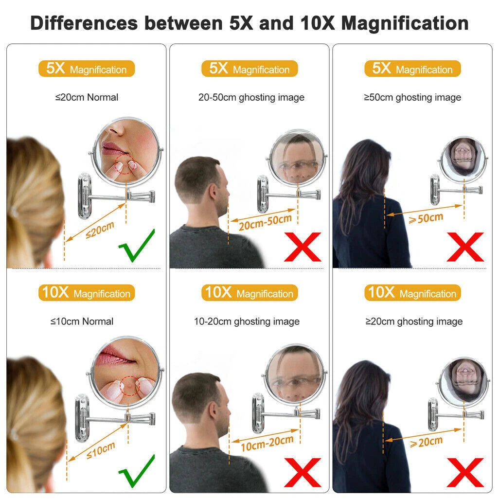 Extendable Wall-Mounted Makeup Mirror with 10× Magnification, Double-Sided - Free Delivery