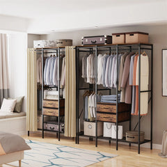 Freestanding Open Wardrobe with Clothes Rail and Curtains - Free Delivery