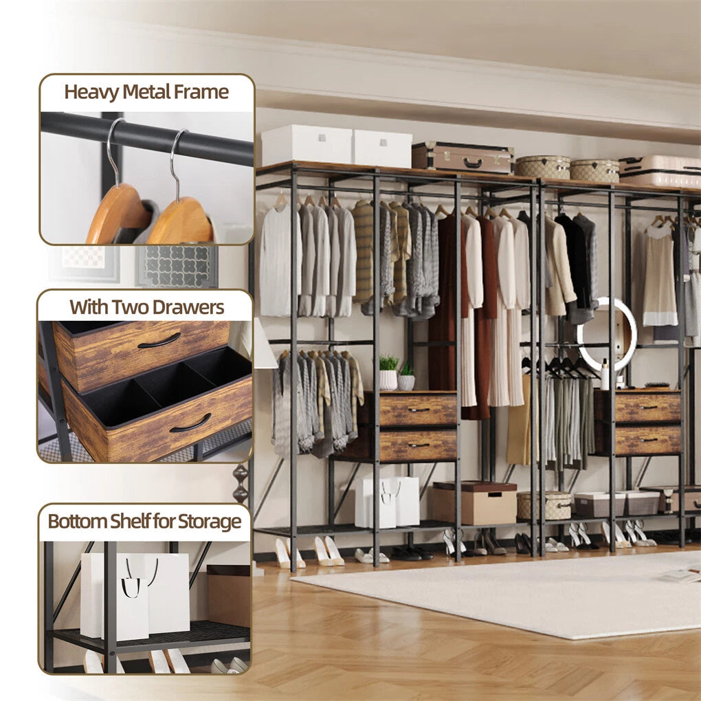 Freestanding Open Wardrobe with Clothes Rail and Curtains - Free Delivery