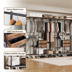 Freestanding Open Wardrobe with Clothes Rail and Curtains - Free Delivery