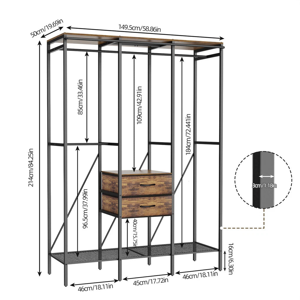 Freestanding Open Wardrobe with Clothes Rail and Curtains - Free Delivery