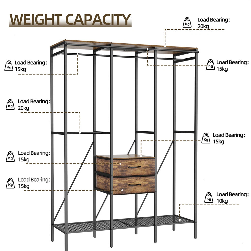 Freestanding Open Wardrobe with Clothes Rail and Curtains - Free Delivery