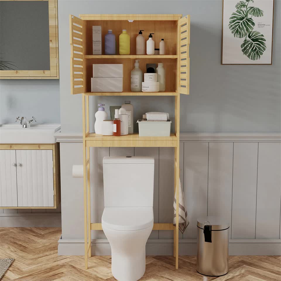 4-Tier Bamboo Bathroom Toilet Storage Rack - Free Delivery