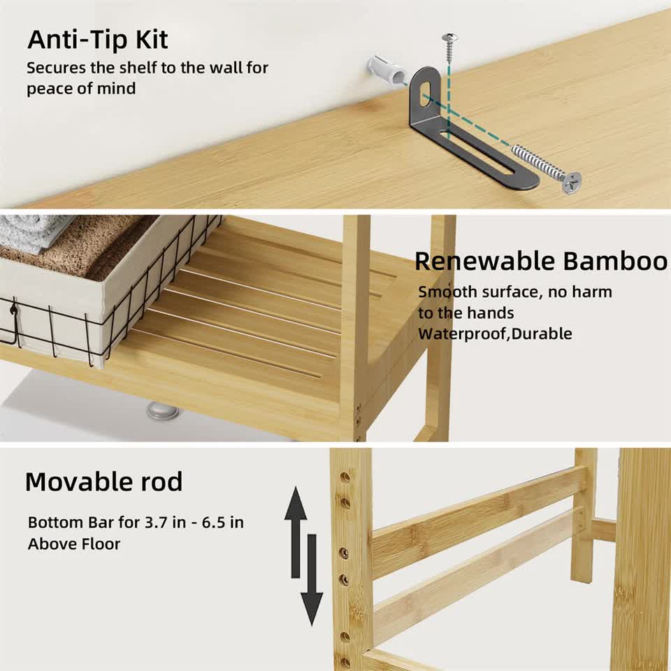 4-Tier Bamboo Bathroom Toilet Storage Rack - Free Delivery