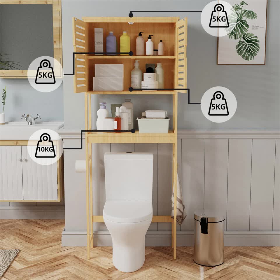4-Tier Bamboo Bathroom Toilet Storage Rack - Free Delivery