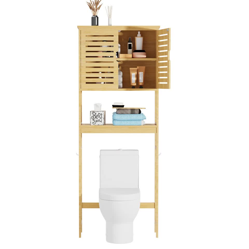 4-Tier Bamboo Bathroom Toilet Storage Rack - Free Delivery