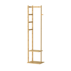 Bamboo Coat Stand Clothes Rack with Garment Shelf, Hanging Rail and Hooks - Free Delivery