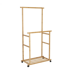 Portable Rolling Bamboo Clothes Rack for Kids with Hanging Rail - Free Delivery