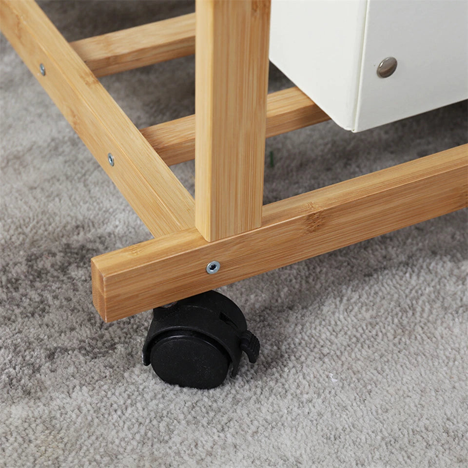 Portable Rolling Bamboo Clothes Rack for Kids with Hanging Rail - Free Delivery