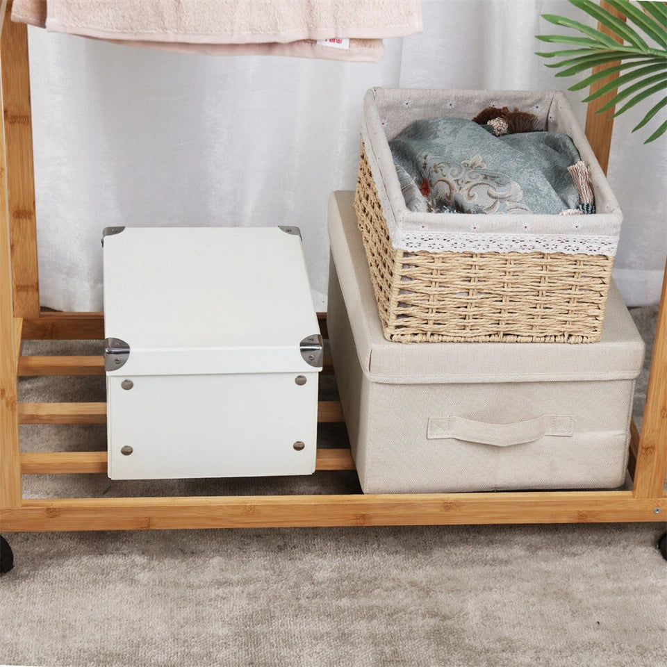 Portable Rolling Bamboo Clothes Rack for Kids with Hanging Rail - Free Delivery