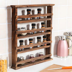 4 Tiers Rustic Wood Spice Rack Organizer Wall Mounted Kitchen Shelves Space Save - Free Delivery