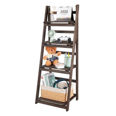 Retro 4 Tier Wooden Ladder Bookcase Folding Book Shelf Plant Stand Storage Rack - Free Delivery