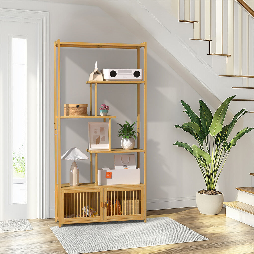 6 Tiers Freestanding Bamboo Storage Shelf High & Low Shelf Bookshelf Plant Stand - Free Delivery