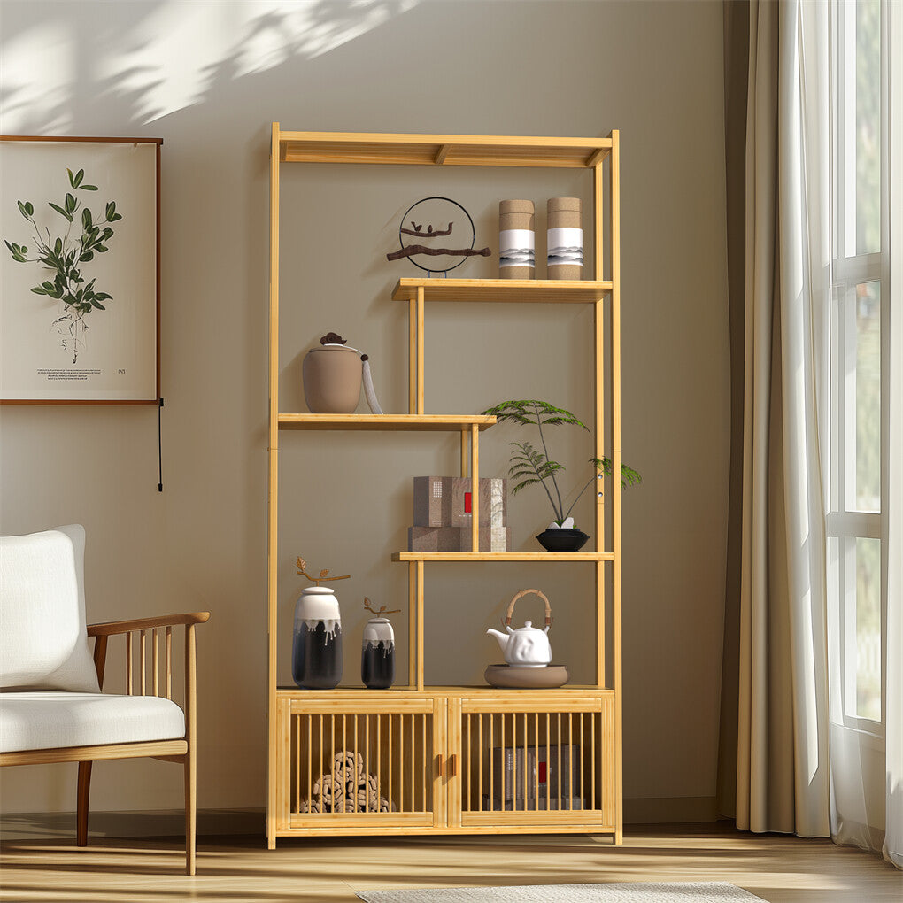6 Tiers Freestanding Bamboo Storage Shelf High & Low Shelf Bookshelf Plant Stand - Free Delivery