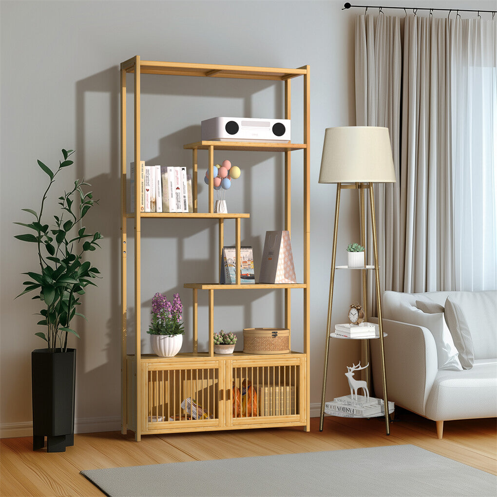 6 Tiers Freestanding Bamboo Storage Shelf High & Low Shelf Bookshelf Plant Stand - Free Delivery