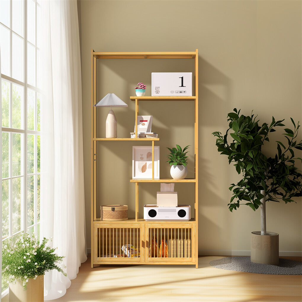 6 Tiers Freestanding Bamboo Storage Shelf High & Low Shelf Bookshelf Plant Stand - Free Delivery