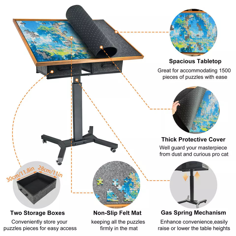 1500-Piece Jigsaw Puzzle Table with Storage Drawers, Adjustable Tilt and 360° Rotation - Free Delivery