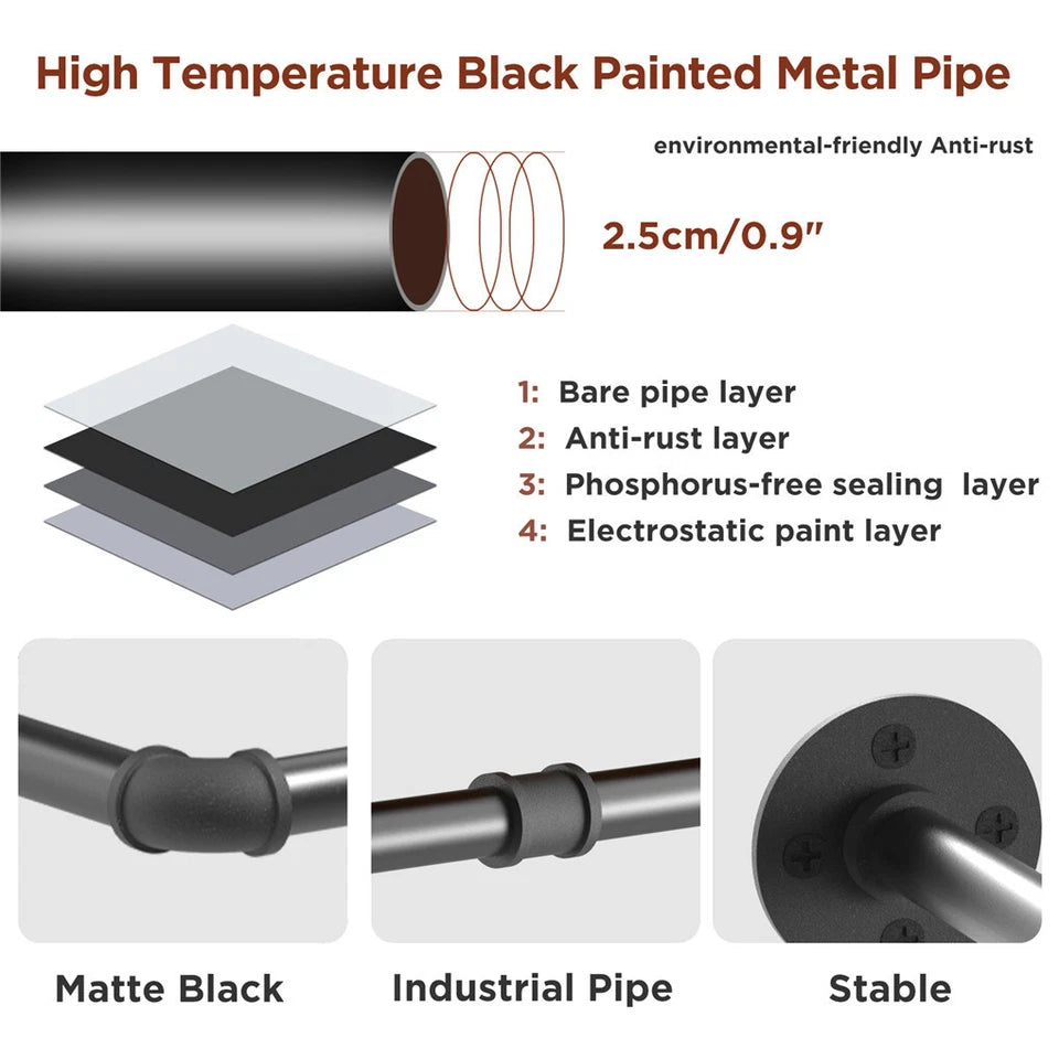 2-Pack Heavy Metal Pipe Clothes Rack Rails for Closet Hanging Storage - Free Delivery