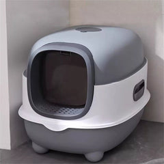 Large Capacity Enclosed Cat Litter Box with Hood and Scoop, Leak-Proof Design - Free Delivery