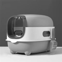 Large Capacity Enclosed Cat Litter Box with Hood and Scoop, Leak-Proof Design - Free Delivery