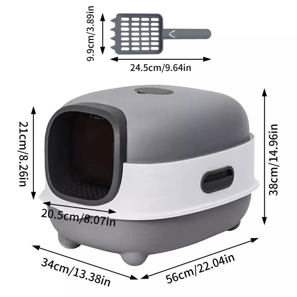 Large Capacity Enclosed Cat Litter Box with Hood and Scoop, Leak-Proof Design - Free Delivery