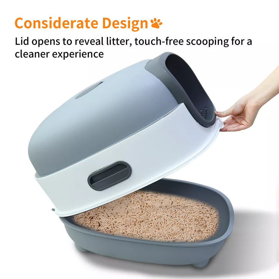 Large Capacity Enclosed Cat Litter Box with Hood and Scoop, Leak-Proof Design - Free Delivery