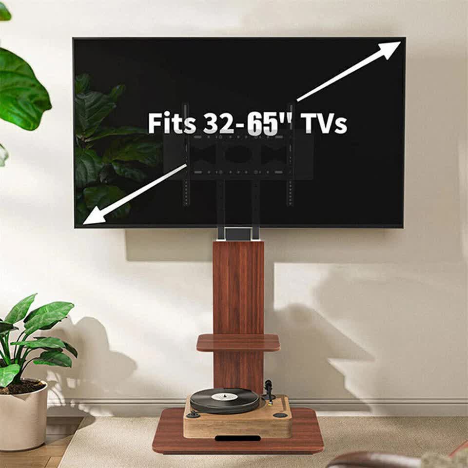 32"-65" Tv Floor Stand Adjustable Corner Tv Mount Bracket With Sturdy Wood Base - Free Delivery