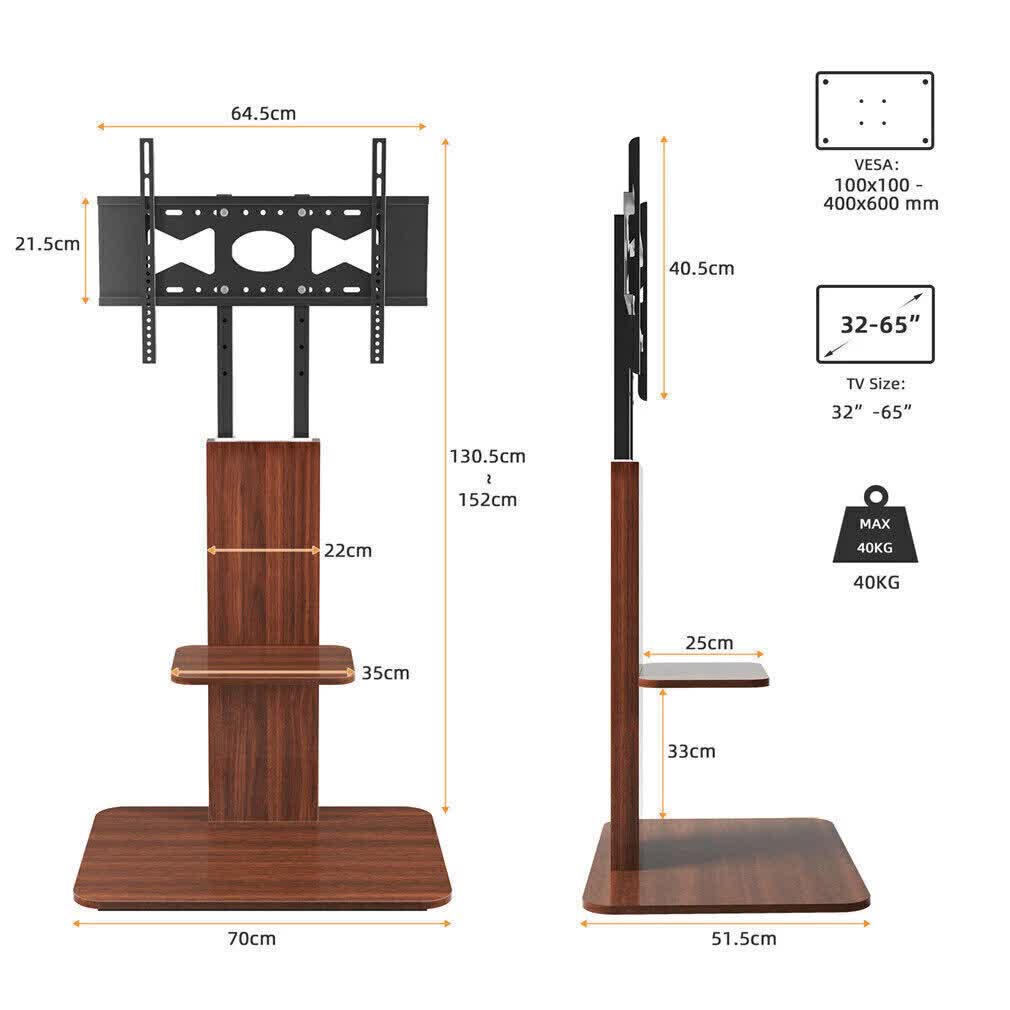32"-65" Tv Floor Stand Adjustable Corner Tv Mount Bracket With Sturdy Wood Base - Free Delivery