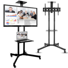32-70" Rolling Tv Stand Mount W Dvd Storage Top Shelf Tv Bracket Trolley Casters