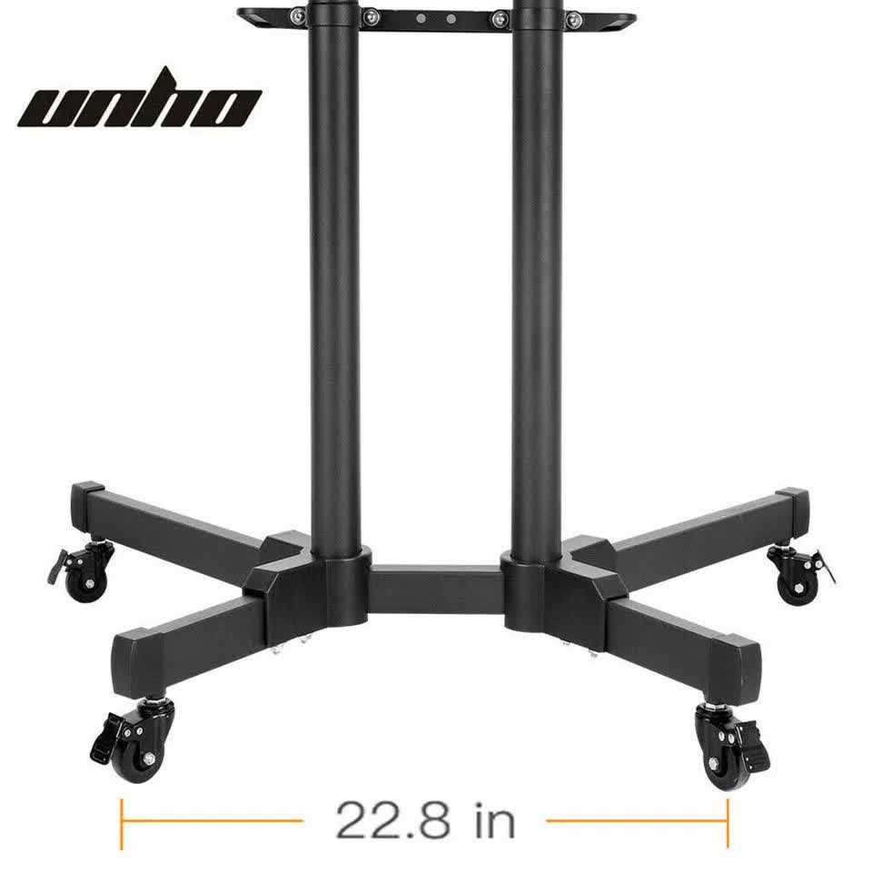 32-70" Rolling Tv Stand Mount W Dvd Storage Top Shelf Tv Bracket Trolley Casters