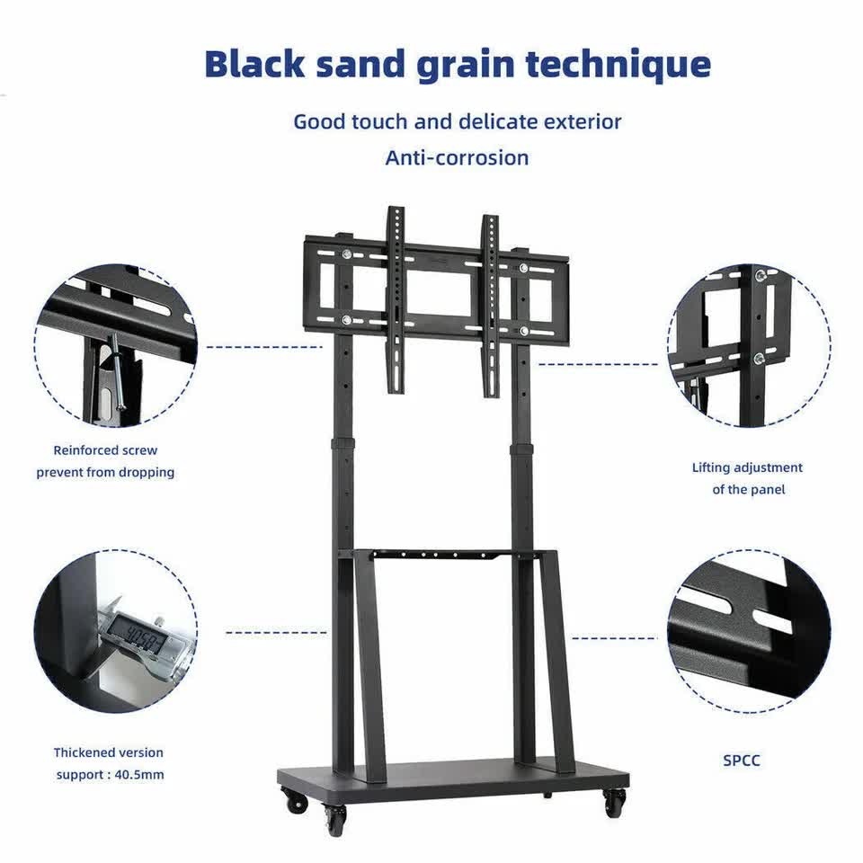 Floor Tv Mount Stand Bracket Rolling For 32"-80" Screens Vesa 600X400 Hold 65Kg