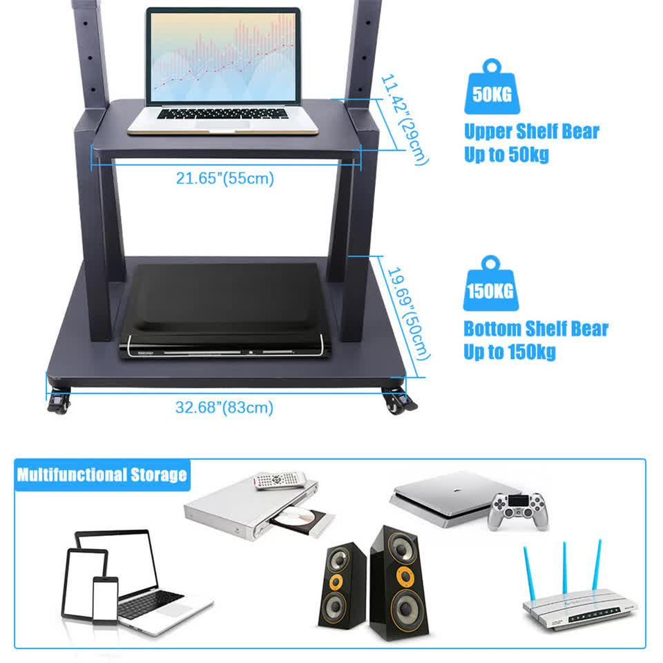 100" Heavy Duty Floor TV Stand TV Cart Trolley Height Adjustable Mount Bracket - Free Delivery