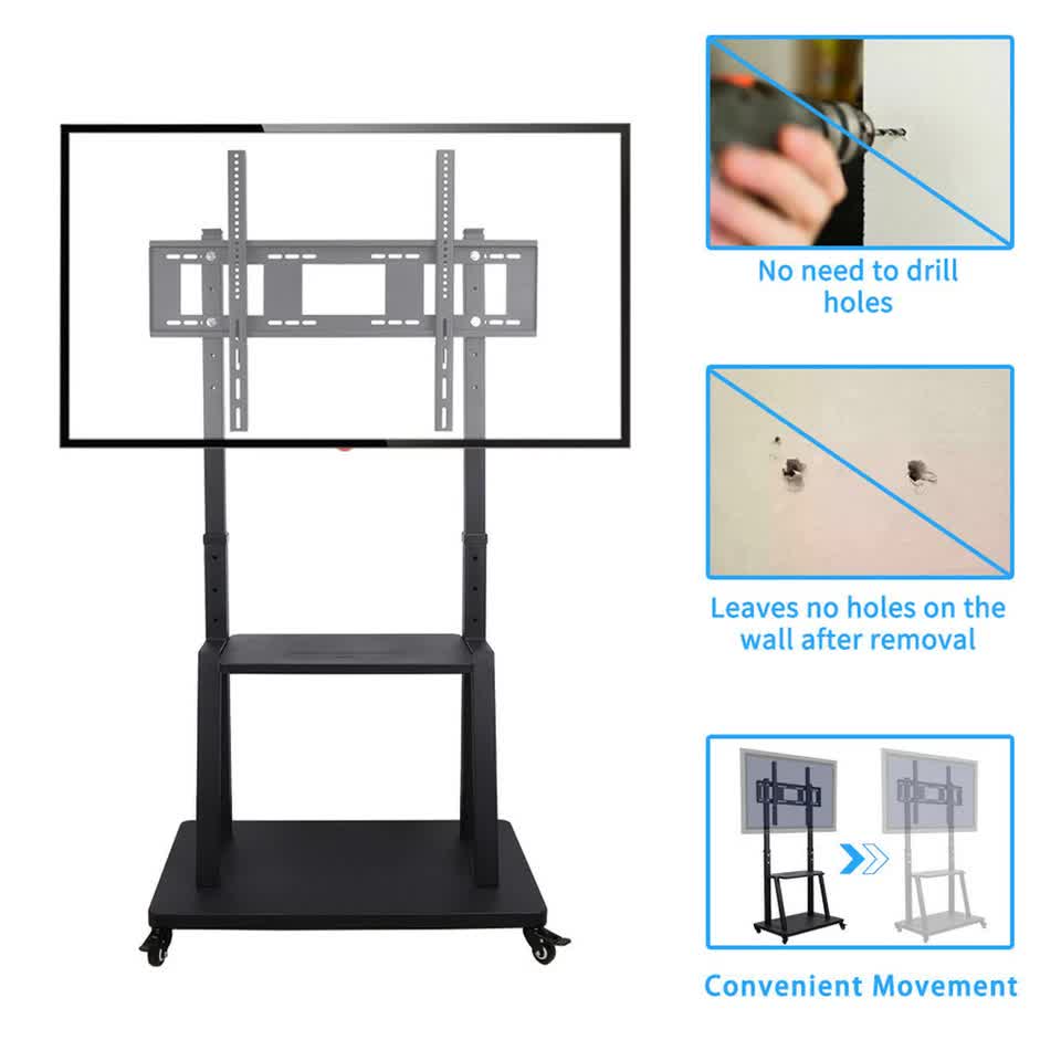 100" Heavy Duty Floor TV Stand TV Cart Trolley Height Adjustable Mount Bracket - Free Delivery