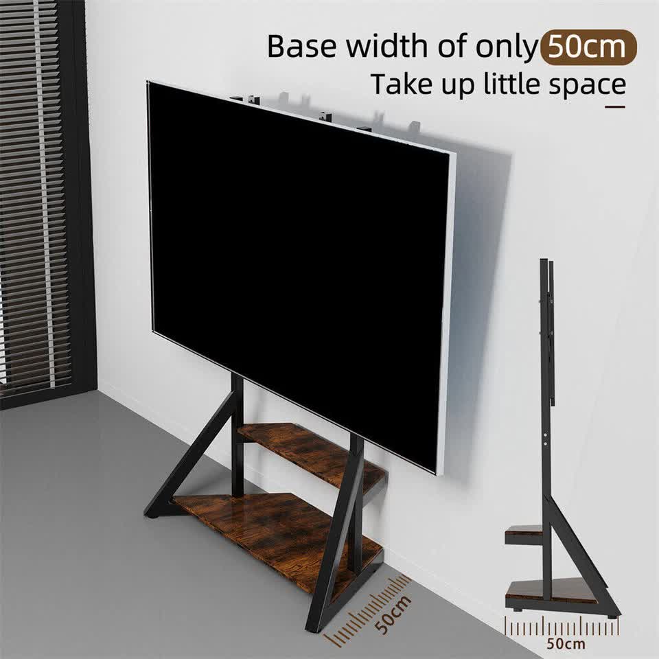 2 Tiers Rustic Wood Shelves Heavy Duty Universal Tv Floor Stand For 32-75 Inches - Free Delivery